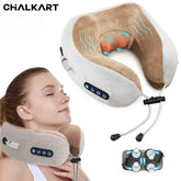 Portable U-Shape Neck Massager Pillow with Heat & Vibration USB Rechargeable Kneading for Neck Shoulder Muscle Relaxation